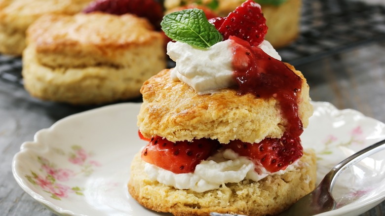 strawberry shortcake on a biscuit