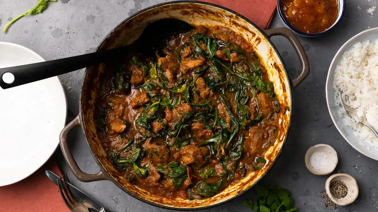 lamb saag dish with spinach