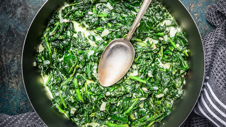 pan of creamed spinach 