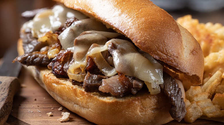 Up-close Philly cheesesteak