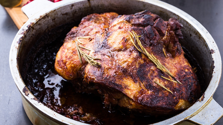 pork braising in pot