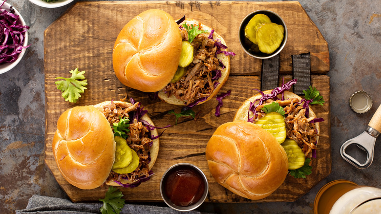 overhead pulled pork buns pickles 