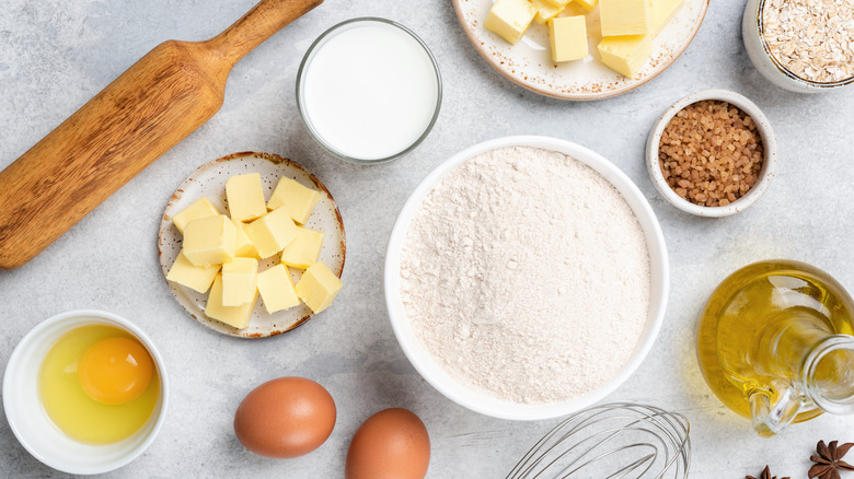 baking ingredients in bowls on countertop