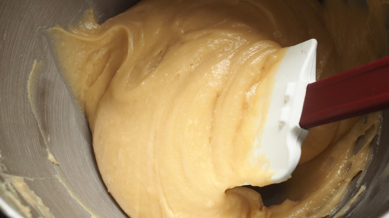 batter in bowl scraped down with spatula