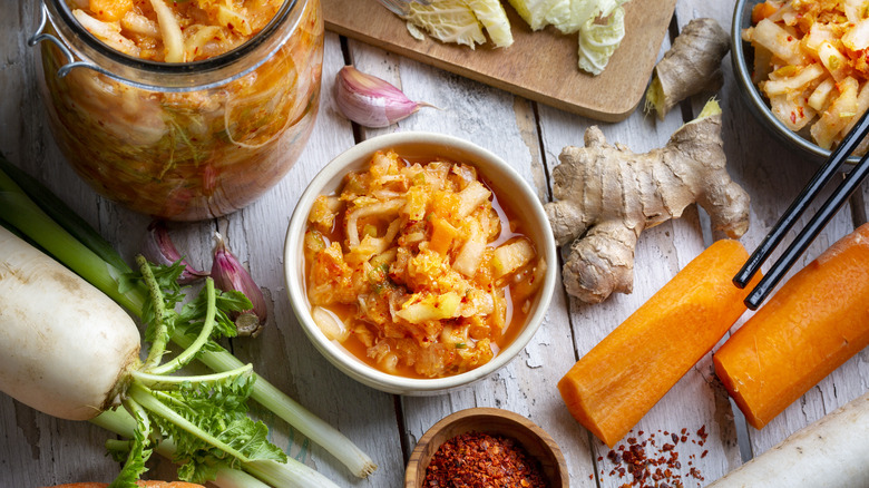 kimchi ingredients and containers