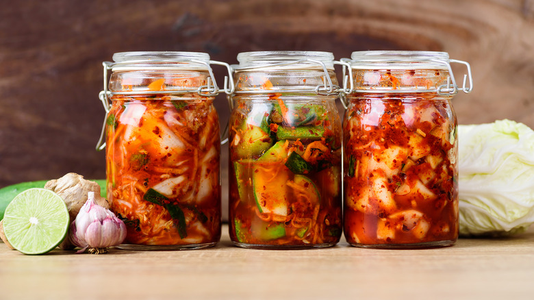 various kimchi in jars