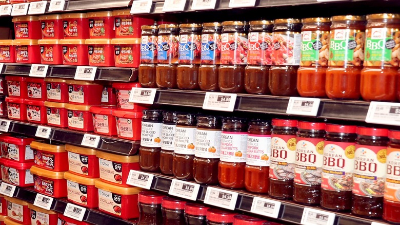 store shelves with kimchi paste