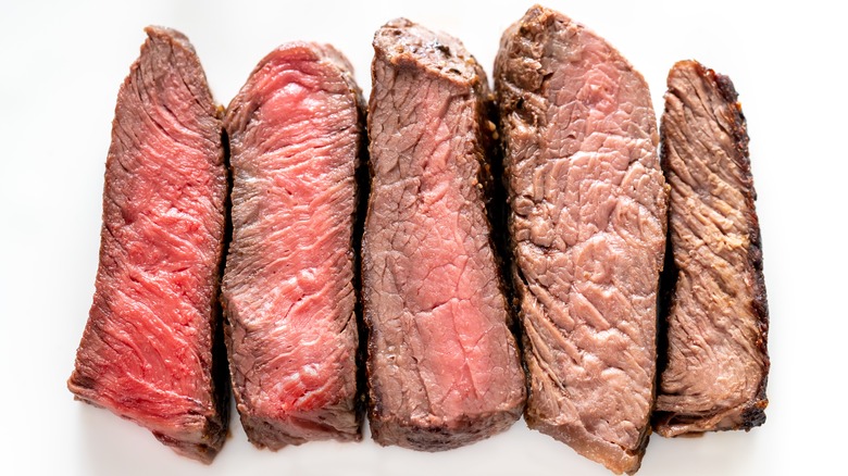 steak at different degrees of doneness