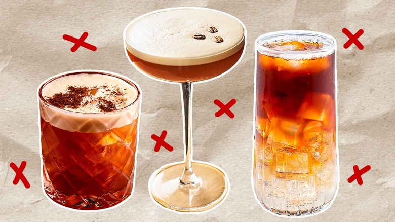 three coffee cocktails surrounded by cross marks