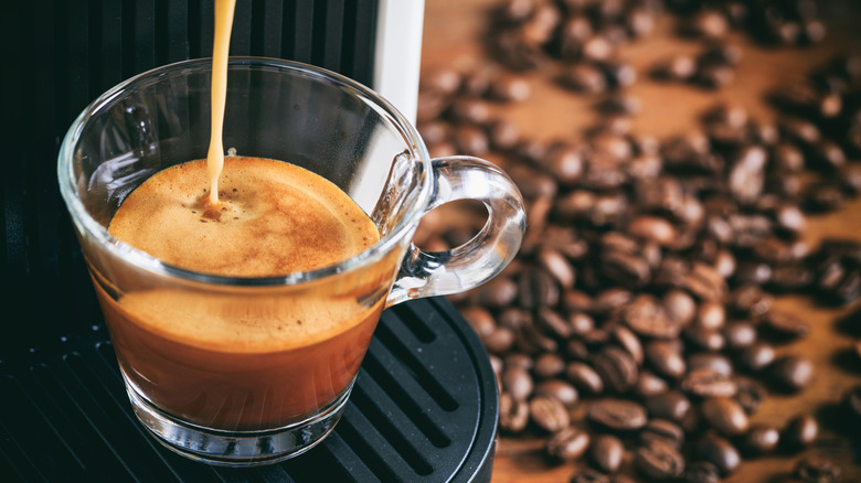 close-up of an espresso shot being poured