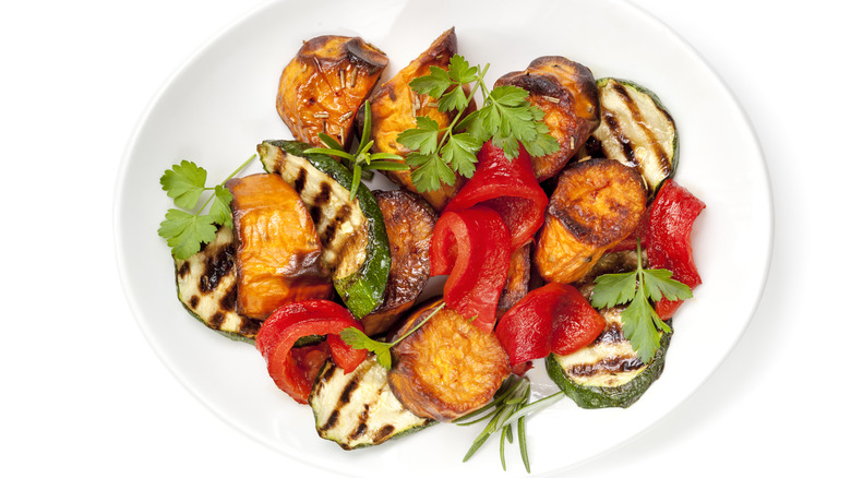 Colorful grilled vegetables on plate