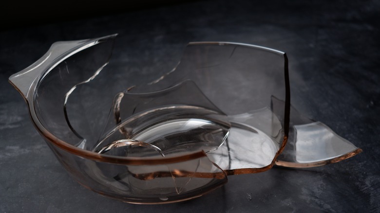 Shattered Pyrex dish on counter