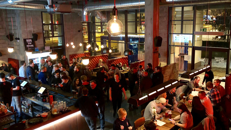 brewery taproom busy at night