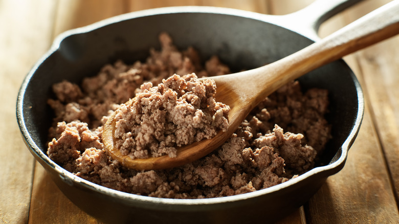 Ground beef in a pan