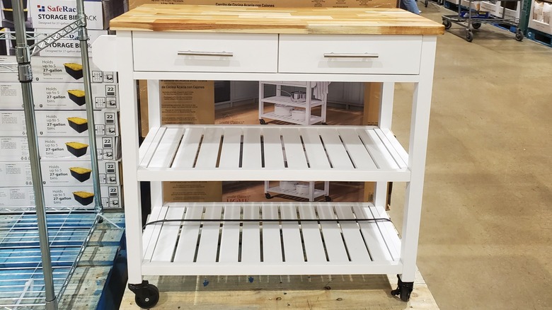 Seville Classics Acacia Top Kitchen Cart with Drawers at Costco
