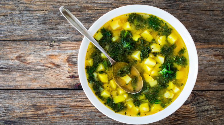 Bowl of caldo verde soup