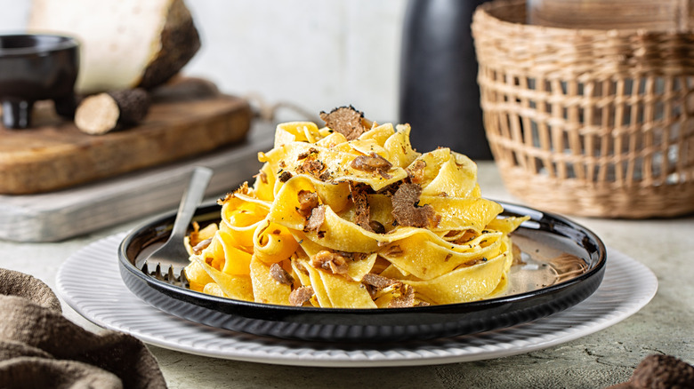 Plate of pasta with shaved truffles