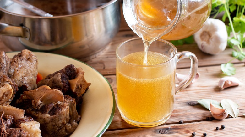 Chicken stock in a glass