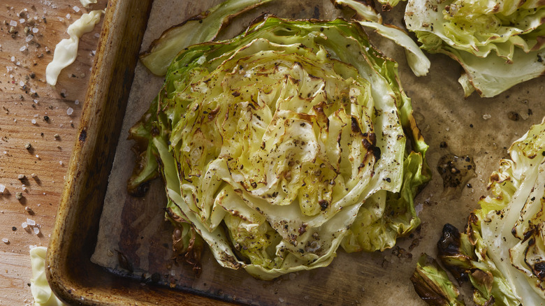 roasted cabbage steak on tray