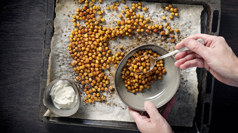 roasted chickpeas on tray