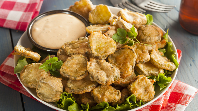 crispy pickle chips on plate