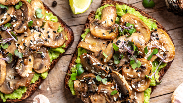 avocado toast with marinated mushrooms