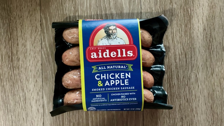 Aidell's Sausages on table