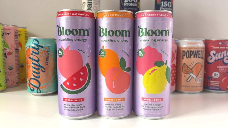 Three Bloom cans lined up on white table