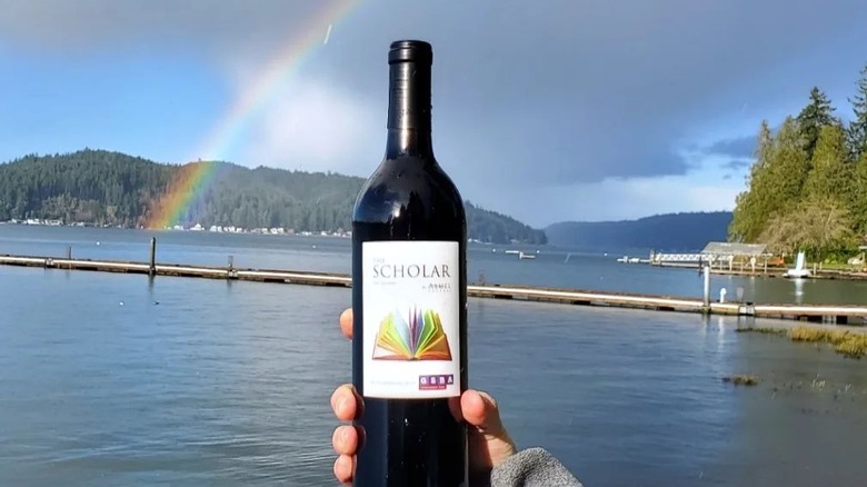 Aluel Cellars wine against rainbow