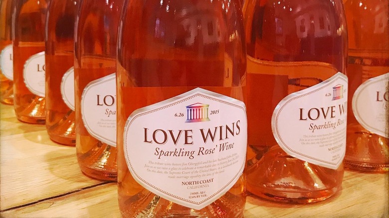 Love Wins sparkling rosé wine bottles