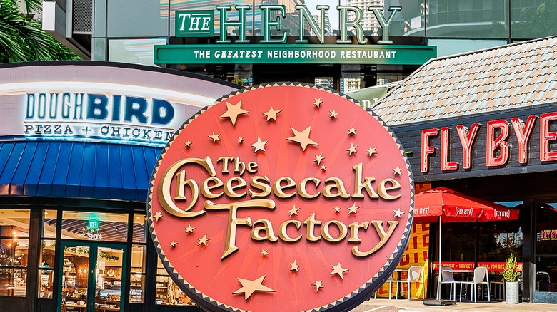 Collage of signs from restaurants owned by The Cheesecake Factory.