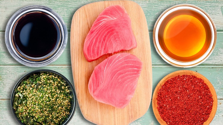 raw tuna and seasonings