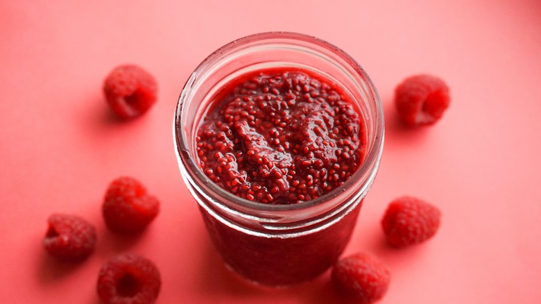 Jar of raspberry chia jam