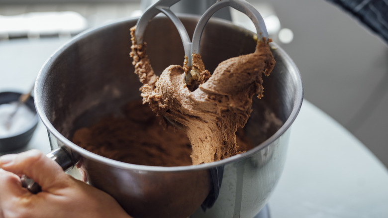 chocolate frosting on beater