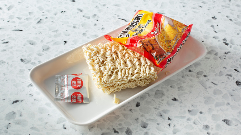 Open pack of Maruchan Ramen on a atyrofoam tray