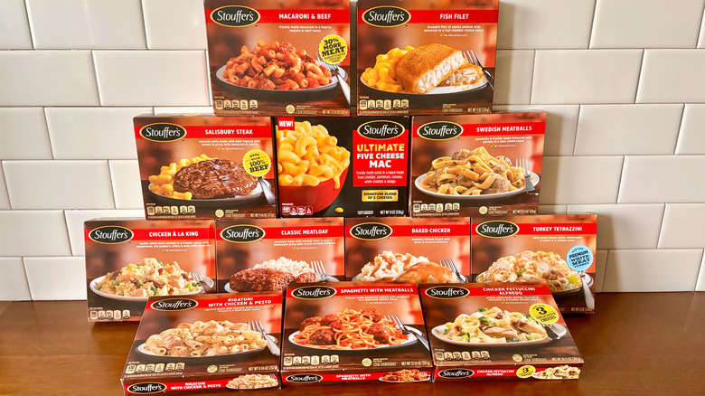 Stouffer's frozen meals stacked 