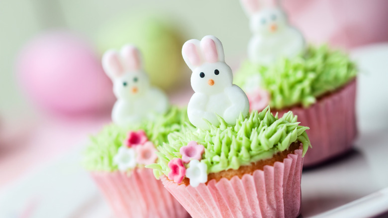 Bunny cupcakes with green grass frosting