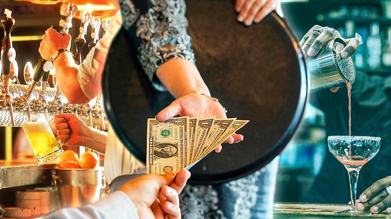 Hand passing cash to bartender