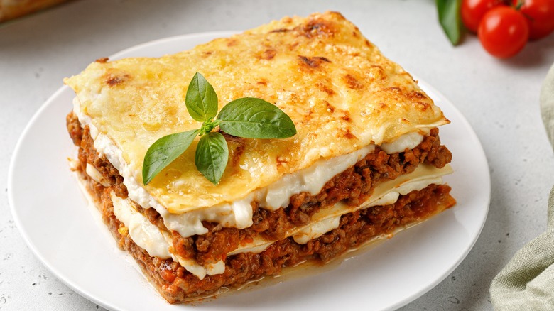 a slice of lasagna