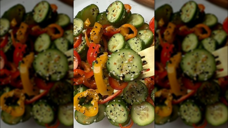 cucumber and pepper salad with Everything Bagel seasoning