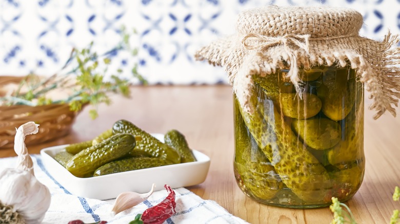 Jar of homemade pickles