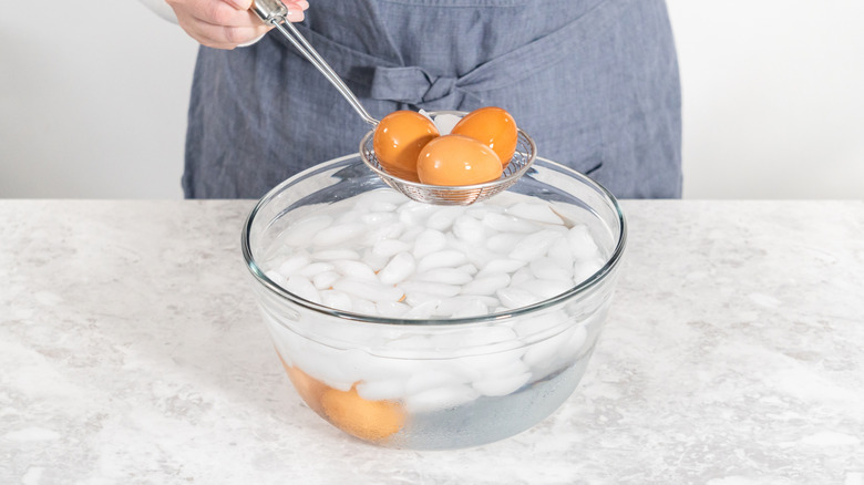 boiled eggs in ice water