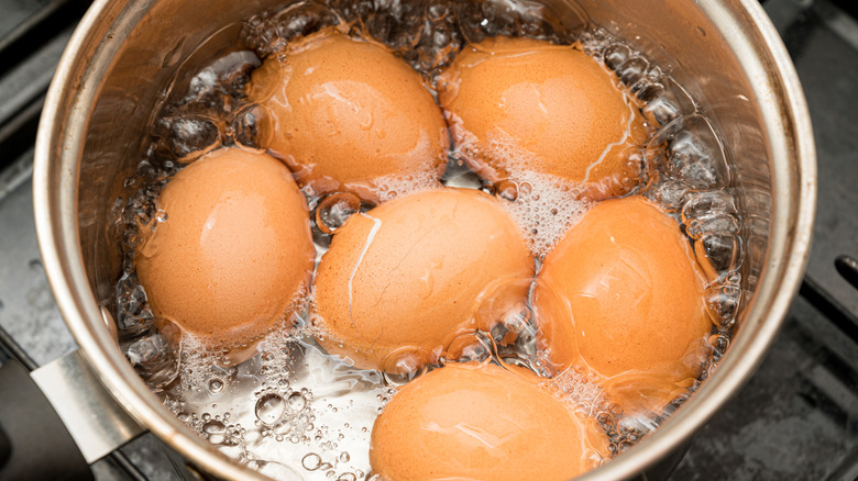 cracked eggs on high boil