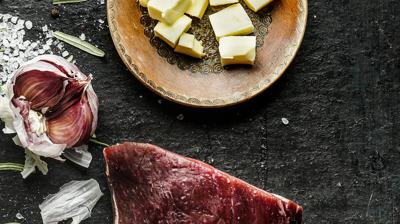 Butter and garlic with steak