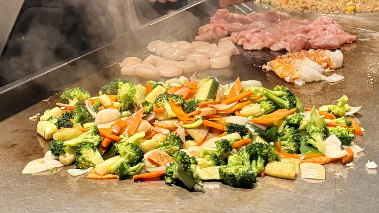 Veggies on flat-top griddle