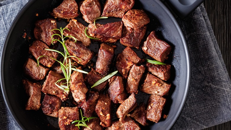 Seared steak pieces