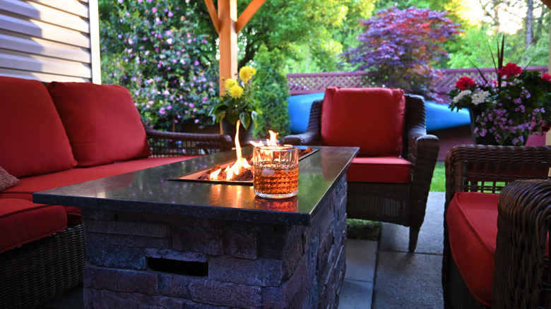 Whiskey glass outdoors on a table