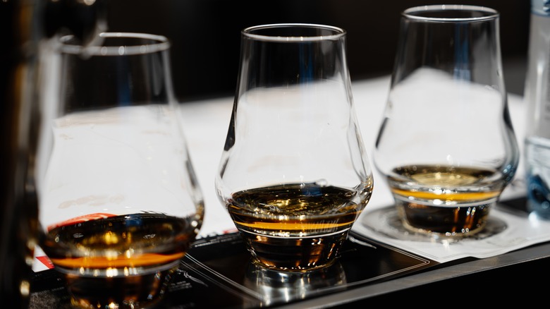 Selection of whiskey in tasting glasses