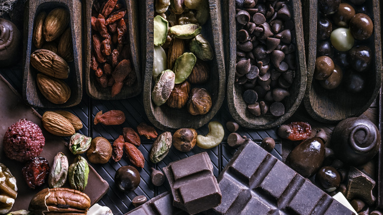 dried fruit, nuts, and chocolate