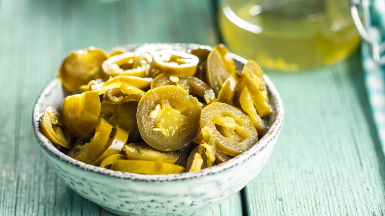 pickled jalapenos in a bowl